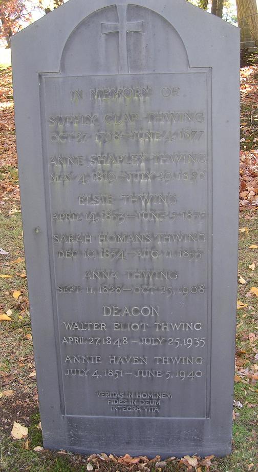 Thwing Family headstone at Forest Hills